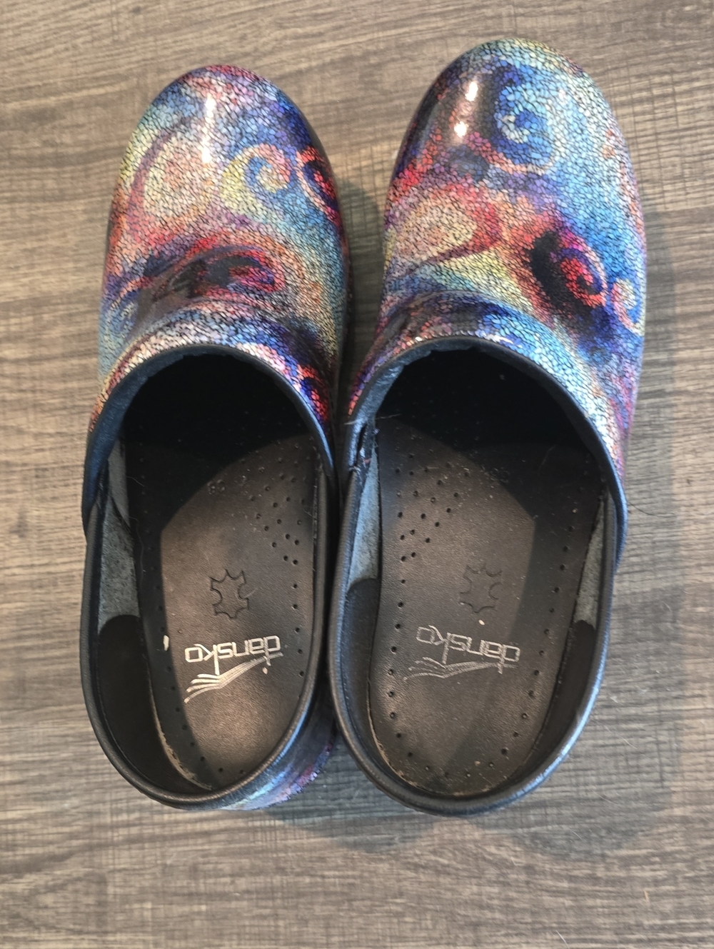 Dansko Women's Multicolor Swirl Clogs - Blue, Purple, Pink
